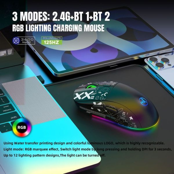 HXSJ T90 RGB Light Three-mode Wireless Gaming Mouse (Black) - Image 5