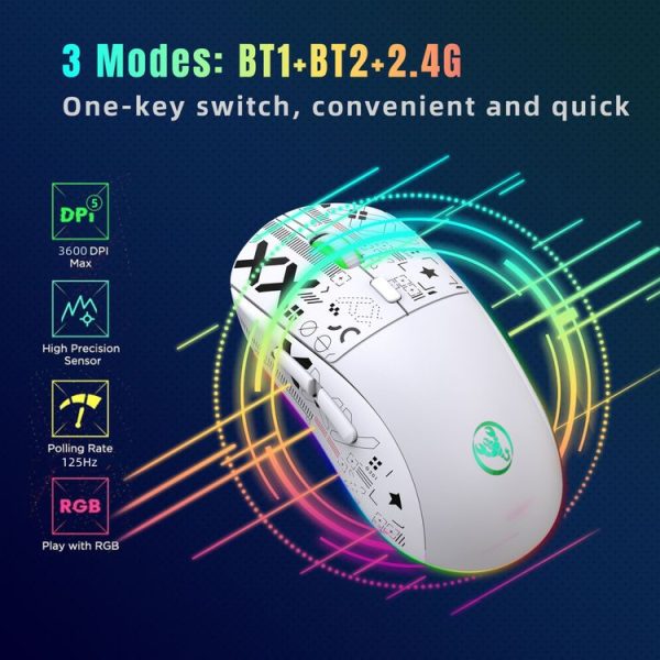 HXSJ T90 RGB Light Three-mode Wireless Gaming Mouse (Black) - Image 9