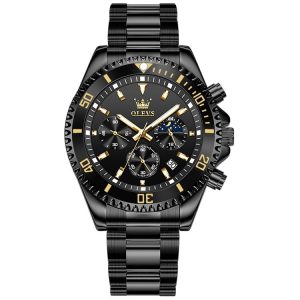 OLEVS 2870 Men Multifunctional Chronograph Three Eyes Waterproof Quartz Watch (Black)