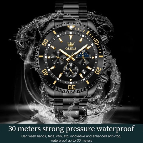 OLEVS 2870 Men Multifunctional Chronograph Three Eyes Waterproof Quartz Watch (Black) - Image 10