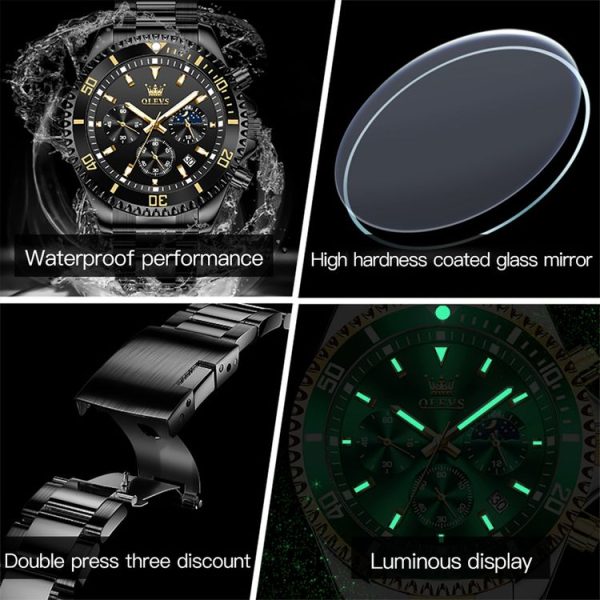 OLEVS 2870 Men Multifunctional Chronograph Three Eyes Waterproof Quartz Watch (Black) - Image 11