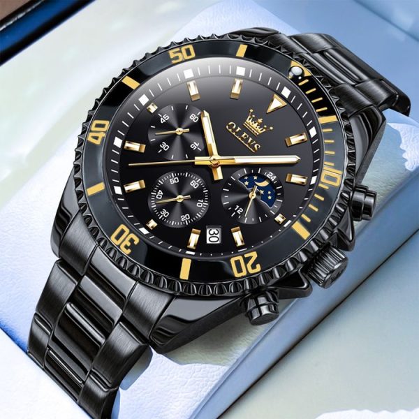 OLEVS 2870 Men Multifunctional Chronograph Three Eyes Waterproof Quartz Watch (Black) - Image 2