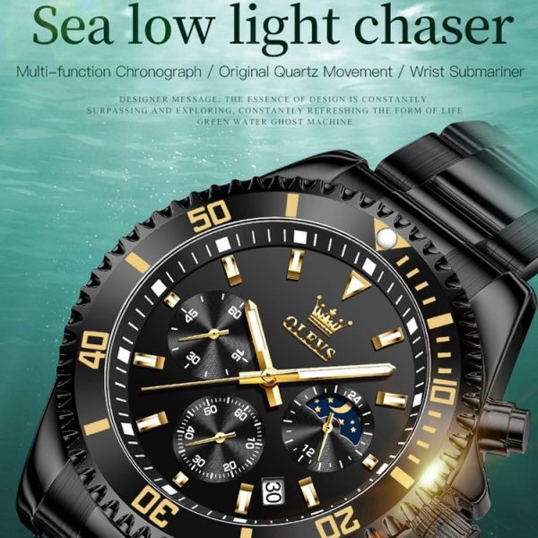 OLEVS 2870 Men Multifunctional Chronograph Three Eyes Waterproof Quartz Watch (Black) - Image 3