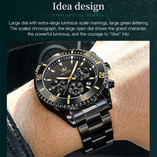 OLEVS 2870 Men Multifunctional Chronograph Three Eyes Waterproof Quartz Watch (Black) - Image 4