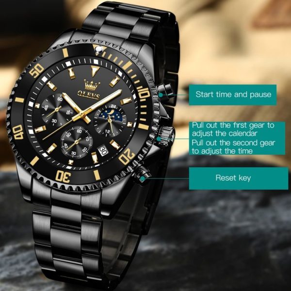 OLEVS 2870 Men Multifunctional Chronograph Three Eyes Waterproof Quartz Watch (Black) - Image 8