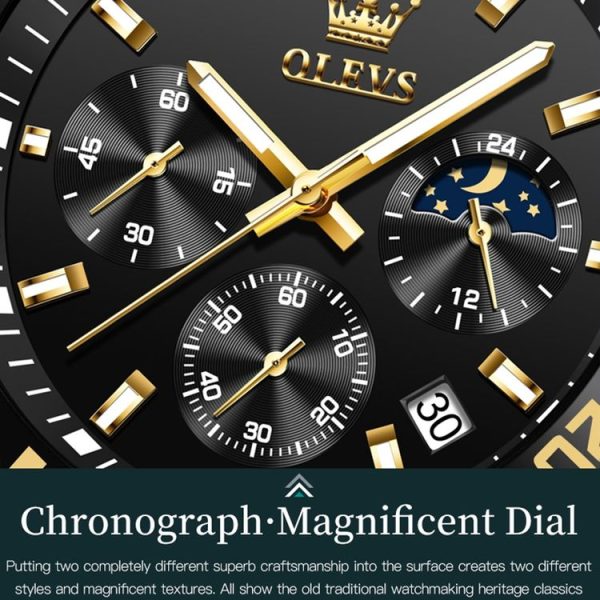 OLEVS 2870 Men Multifunctional Chronograph Three Eyes Waterproof Quartz Watch (Black) - Image 9