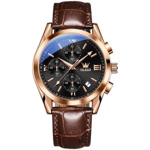 OLEVS 2872 Men Three Eyes Six Needles Chronograph Waterproof Quartz Watch (Black + Rose Gold)