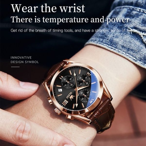 OLEVS 2872 Men Three Eyes Six Needles Chronograph Waterproof Quartz Watch (Black + Rose Gold) - Image 7