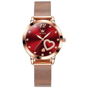 OLEVS 5189 Women Heart Shape Waterproof Quartz Watch (Red)