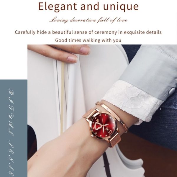 OLEVS 5189 Women Heart Shape Waterproof Quartz Watch (Red) - Image 12