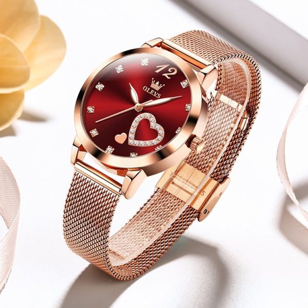 OLEVS 5189 Women Heart Shape Waterproof Quartz Watch (Red) - Image 2