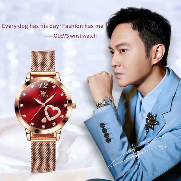 OLEVS 5189 Women Heart Shape Waterproof Quartz Watch (Red) - Image 3