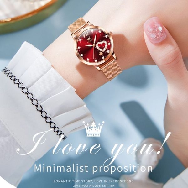OLEVS 5189 Women Heart Shape Waterproof Quartz Watch (Red) - Image 4