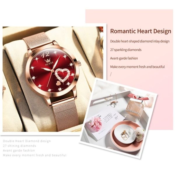 OLEVS 5189 Women Heart Shape Waterproof Quartz Watch (Red) - Image 5