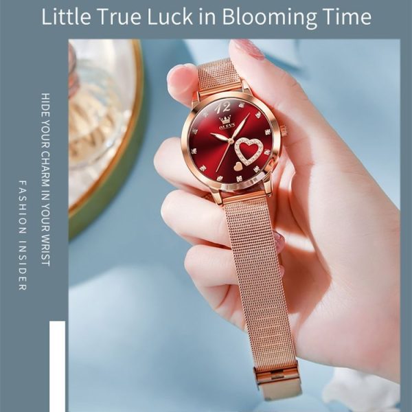 OLEVS 5189 Women Heart Shape Waterproof Quartz Watch (Red) - Image 6