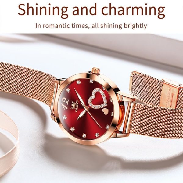 OLEVS 5189 Women Heart Shape Waterproof Quartz Watch (Red) - Image 8