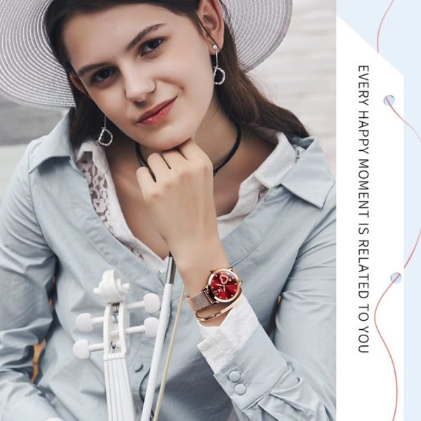 OLEVS 5189 Women Heart Shape Waterproof Quartz Watch (Red) - Image 9