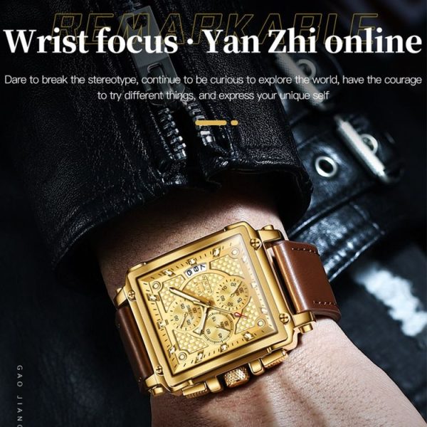 OLEVS 9925 Men Square Dial Multifunctional Waterproof Quartz Watch (Gold) - Image 5