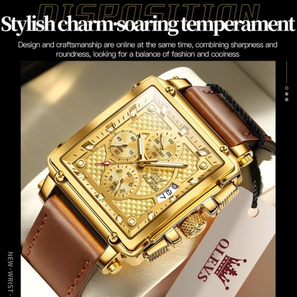OLEVS 9925 Men Square Dial Multifunctional Waterproof Quartz Watch (Gold) - Image 6