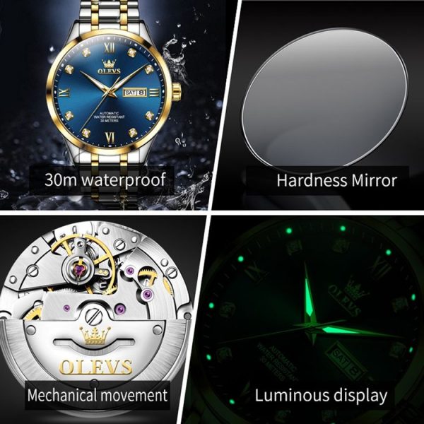 OLEVS 9946 Men Diamond Roman Scale Waterproof Quartz Watch (Blue + Gold) - Image 10