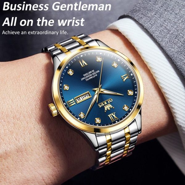 OLEVS 9946 Men Diamond Roman Scale Waterproof Quartz Watch (Blue + Gold) - Image 11