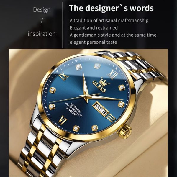 OLEVS 9946 Men Diamond Roman Scale Waterproof Quartz Watch (Blue + Gold) - Image 6