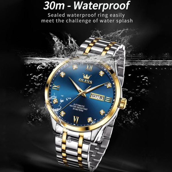 OLEVS 9946 Men Diamond Roman Scale Waterproof Quartz Watch (Blue + Gold) - Image 9