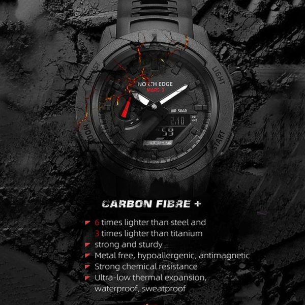 NORTH EDGE MARS3 Outdoor Waterproof Men Carbon Fiber Electronic Sports Watch (Black) - Image 5