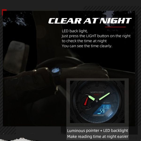 NORTH EDGE MARS3 Outdoor Waterproof Men Carbon Fiber Electronic Sports Watch (Black) - Image 6