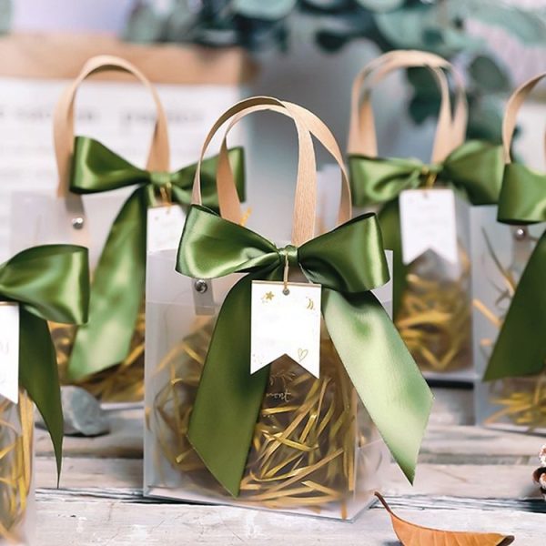 Gift Bag Transparent Packaging Bag, Blue Ribbon+Hanging Tag+Lafite Grass, Size: L - Image 6