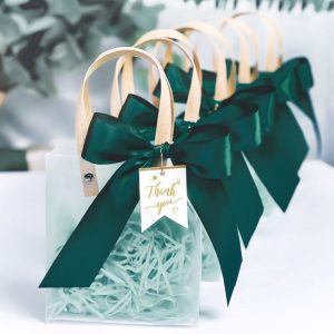 Gift Bag Transparent Packaging Bag, Green Ribbon+Hanging Tag+Lafite Grass, Size: L