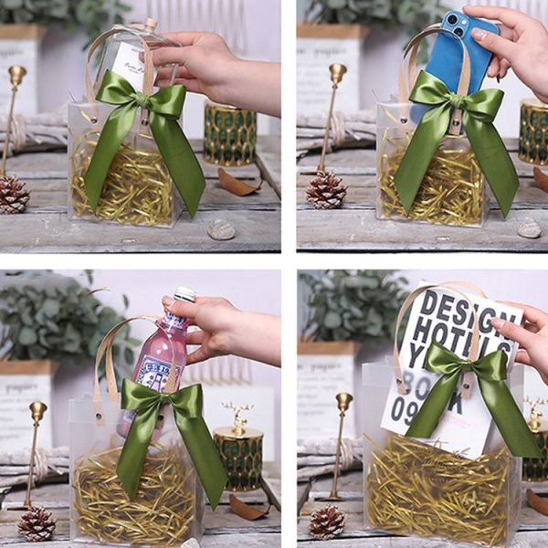 Gift Bag Transparent Packaging Bag, Green Ribbon+Hanging Tag+Lafite Grass, Size: L - Image 4