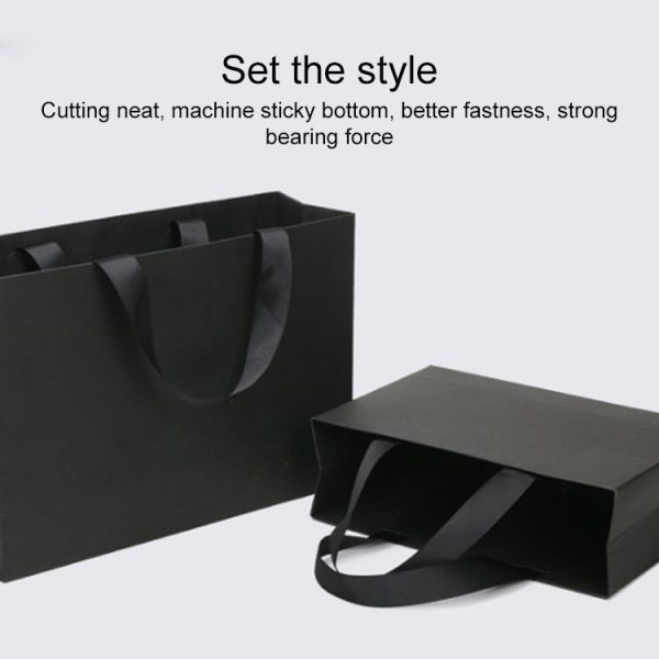 Black Shopping Kraft Paper Bag Handbag, Size: S - Image 4