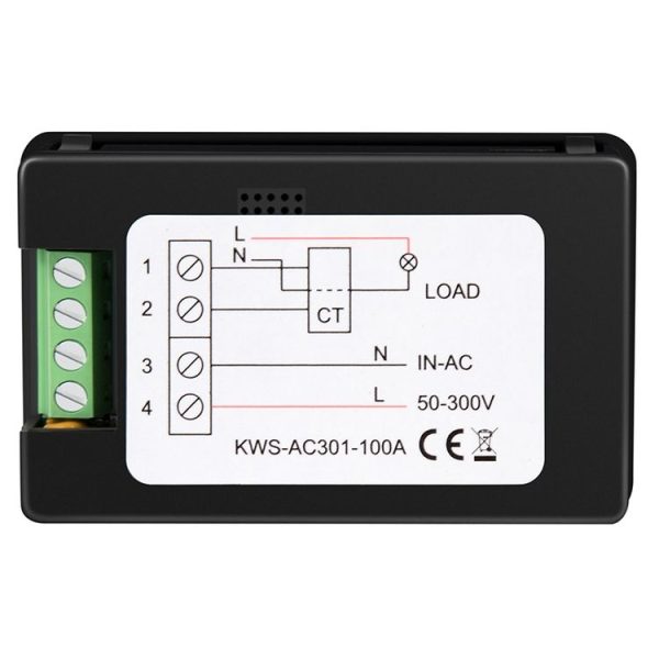 KWS-AC301-100A 50-300V AC Digital Current Voltmeter with Opening Transformer (Black) - Image 3