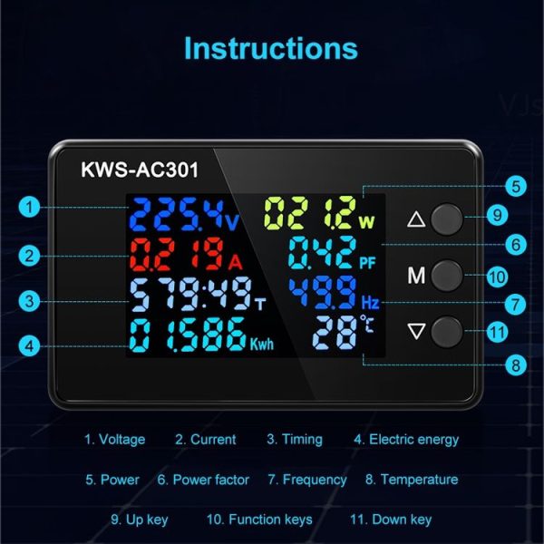 KWS-AC301L-100A 50-300V AC Switching Digital Display Current Voltmeter with 485 Communication (Black) - Image 7