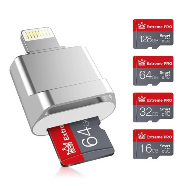 MicroDrive 8pin To TF Card Adapter Mini iPhone & iPad TF Card Reader, Capacity: 128GB (Silver) - Image 2