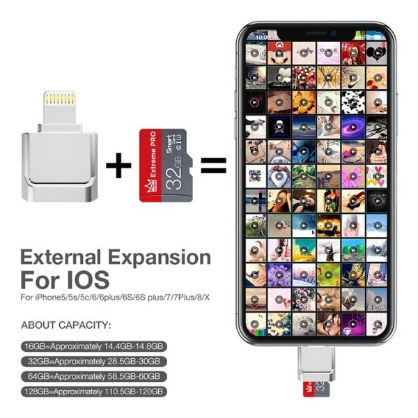 MicroDrive 8pin To TF Card Adapter Mini iPhone & iPad TF Card Reader, Capacity: 128GB (Silver) - Image 9