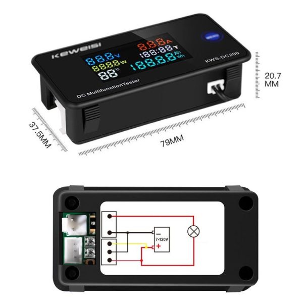 KWS-DC200-10A 8-120V DC Digital Display Voltage Current Watch Built in Shunt (Black) - Image 2