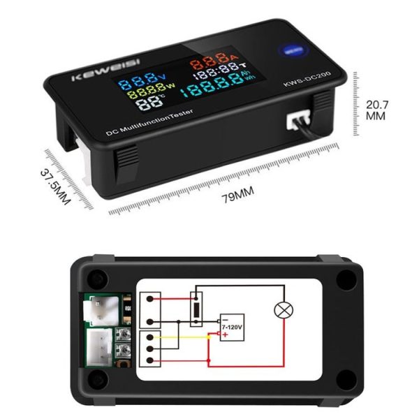 KWS-DC200-50A 8-120V DC Digital Display Voltage Current Watch with Shunt (Black) - Image 2