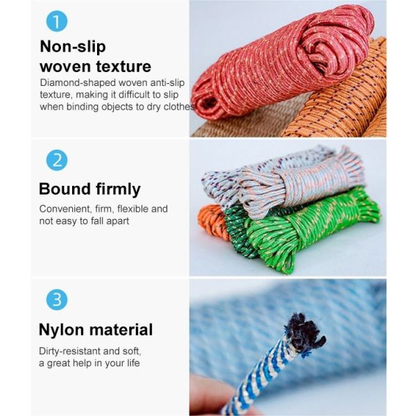 10m Outdoor Thick Nylon Rope for Hanging Clothes Random Color - Image 4