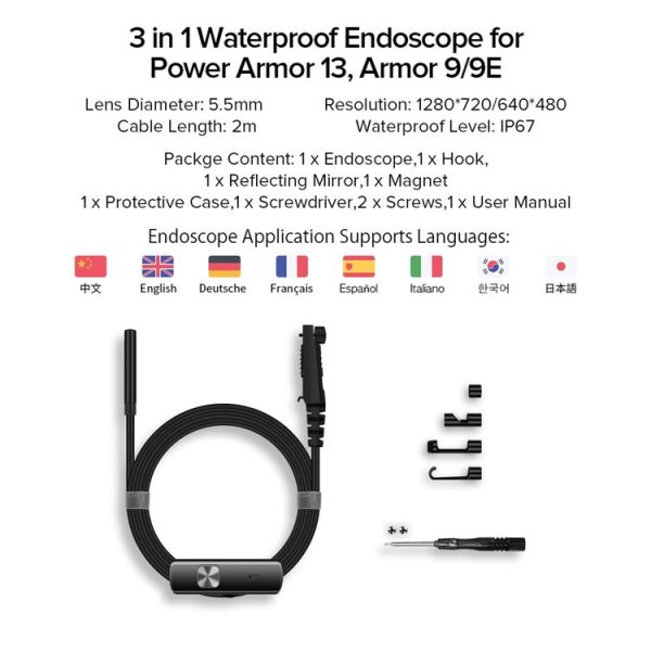 Ulefone Endoscope E1 IP67 Waterproof 3 in 1 Endoscope for Ulefone Power Armor 21 / 19 / 18T / 16 Pro / 13 / Armor Pad (Black) - Image 9