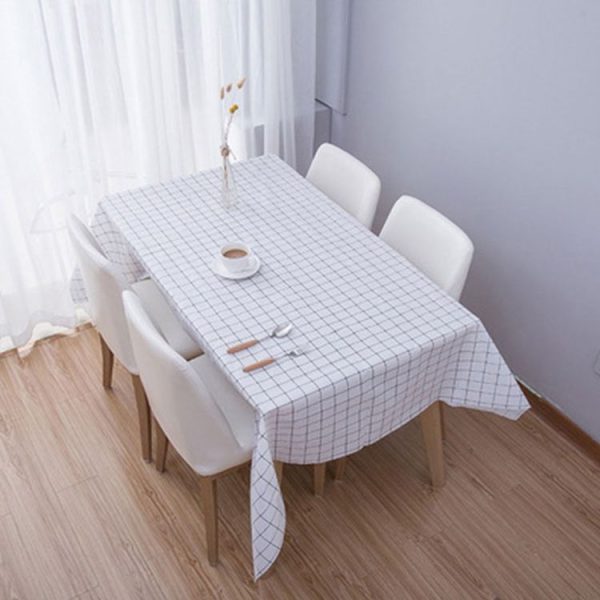 137x90cm Home Tablecloth No-wash PVC Coffee Table Cloth (White Plaid)