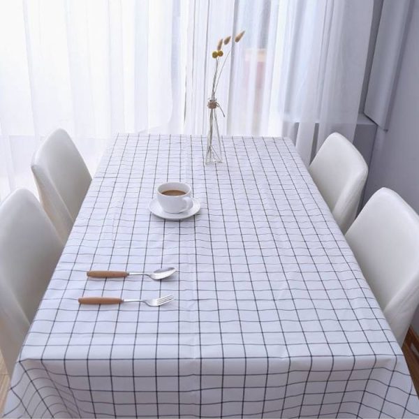 137x90cm Home Tablecloth No-wash PVC Coffee Table Cloth (White Plaid) - Image 2