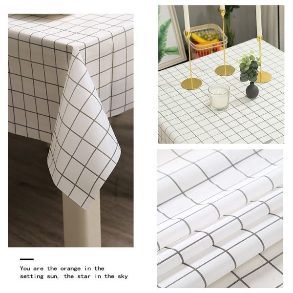 137x90cm Home Tablecloth No-wash PVC Coffee Table Cloth (White Plaid) - Image 4