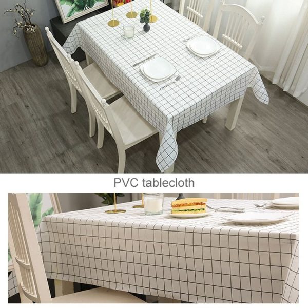 137x90cm Home Tablecloth No-wash PVC Coffee Table Cloth (White Plaid) - Image 5