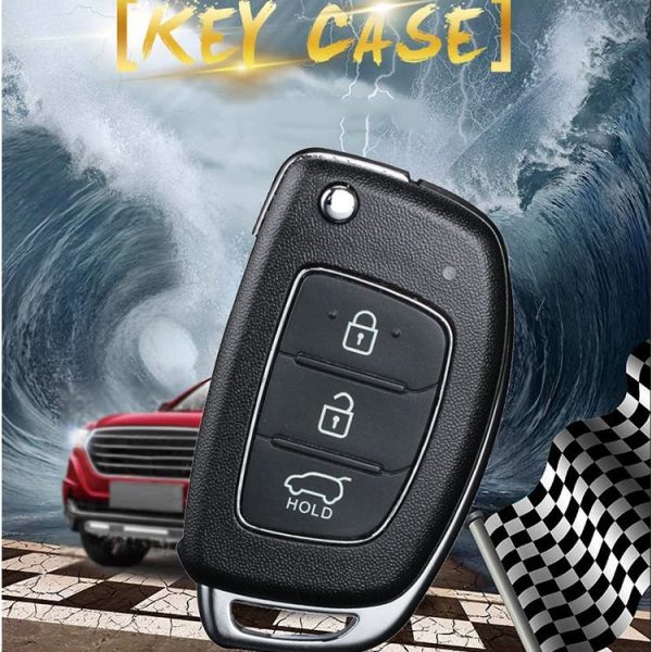 Hyundai 3-button Folding Car Key Shell with Silver Metal Edge - Image 7
