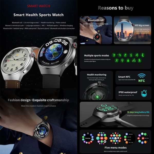 GT4 Smart Bracelet 1.53 inch Smart Watch, Support Bluetooth Call / NFC / Heart Rate (Black) - Image 5