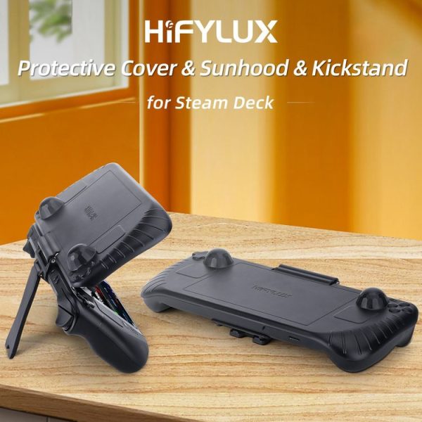Steam Deck Hifylux 3 in 1 Gaming Console Protector Guard Monitor Cover Sun Hood Kickstand Holder Mount (Black) - Image 3