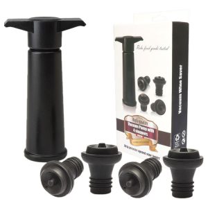 Red Wine Vacuum Pump Freshener Silicone Wine Stopper Set, Specification: Black Pump 4-stopper Box