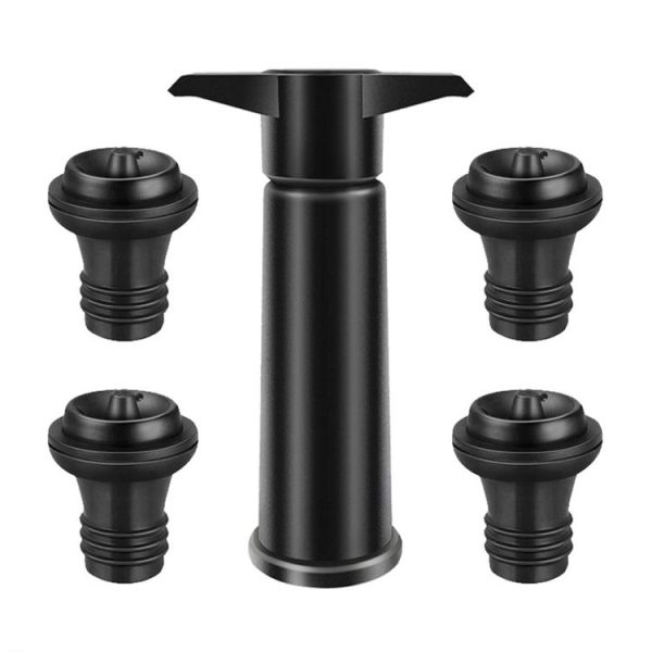 Red Wine Vacuum Pump Freshener Silicone Wine Stopper Set, Specification: Black Pump 4-stopper Box - Image 2